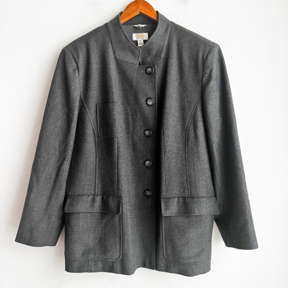 Talbots Grey Military Style Wool Blend Classic Blazer 18W - Picture 1 of 4